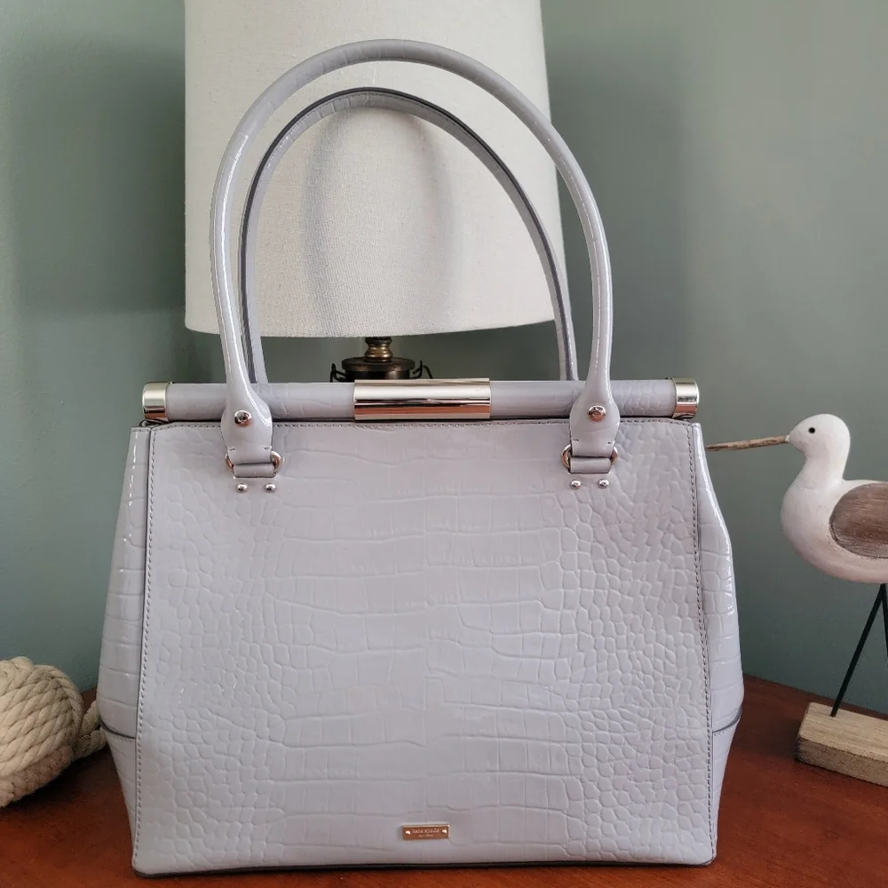Kate Spade Knightsbridge Constance Croc Embossed Gray Leather Satchel Bag